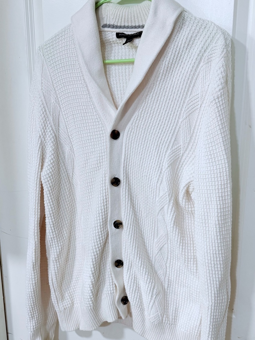 Banana Republic Cream Shawl Collar Button-Front Cardigan
